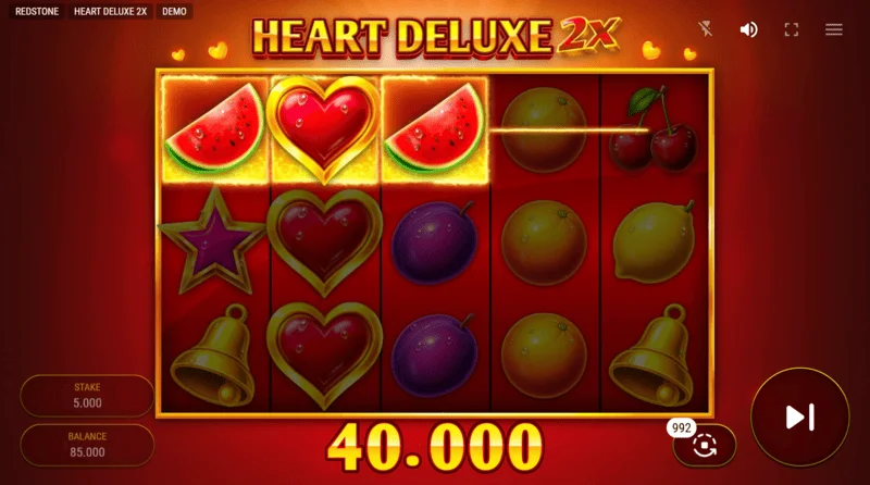 Heart Deluxe 2x - печеливша комбинация с wild на барабана